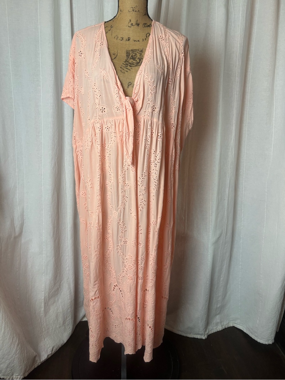 Young Fabulous & Broke Peach Eyelet Caftan Beach Coverup Maxi Oversized Small